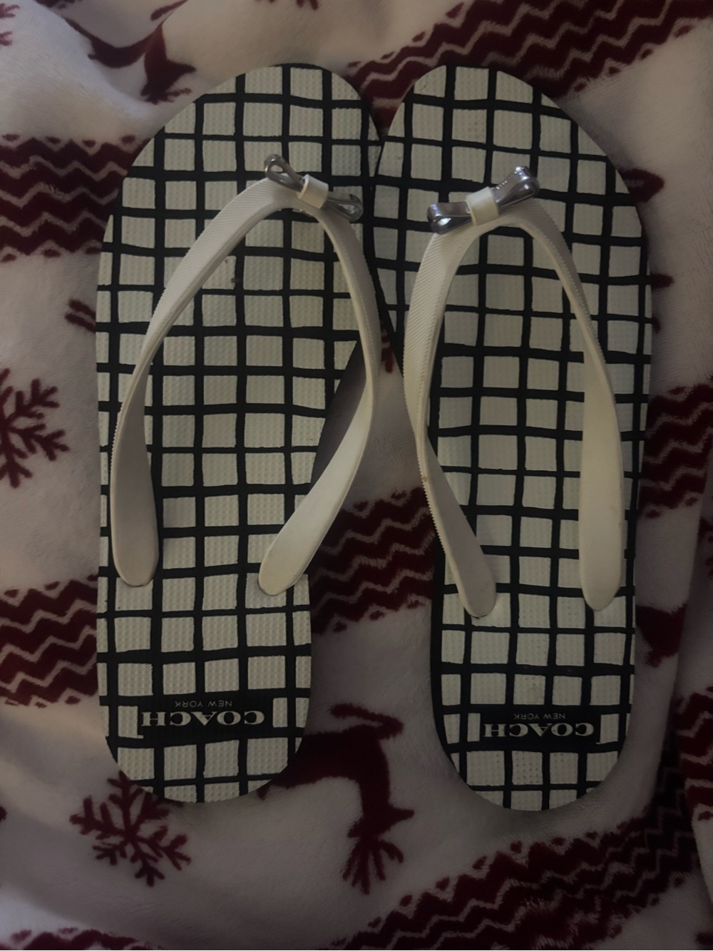 Coach Black & White Grid-Print Flip Flops